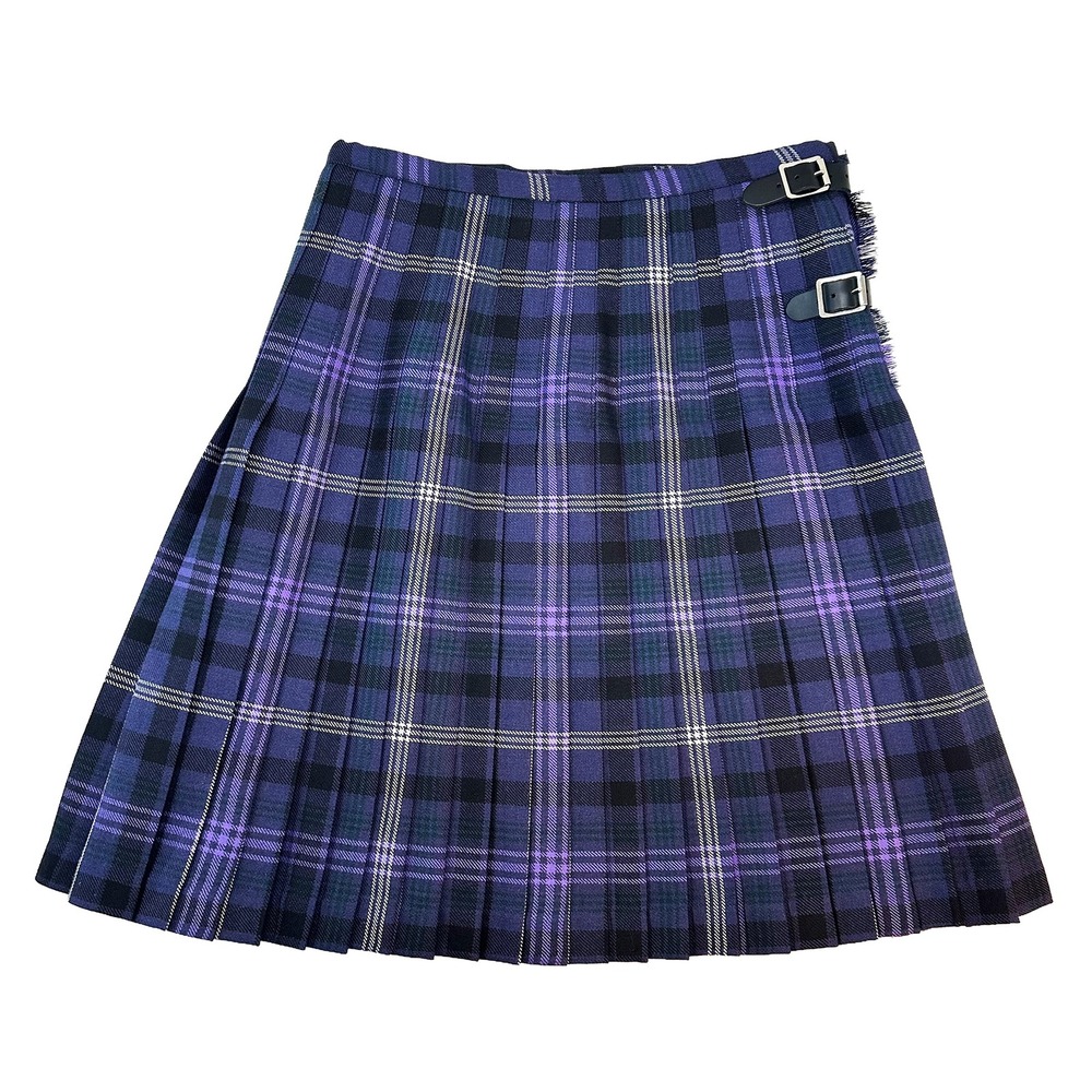 GEOFFREY TAILOR HIGHLAND‎ CRAFTS Wool Tartan Kilt Pleated Skirt • purple plaid